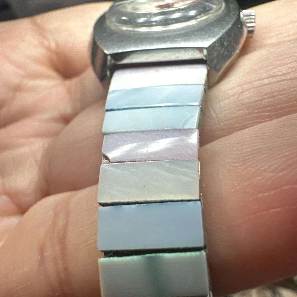 Works VTG Precimax Automatic Swiss 21J Ladies Watch Fancy Blue Stretch Band 26mm
